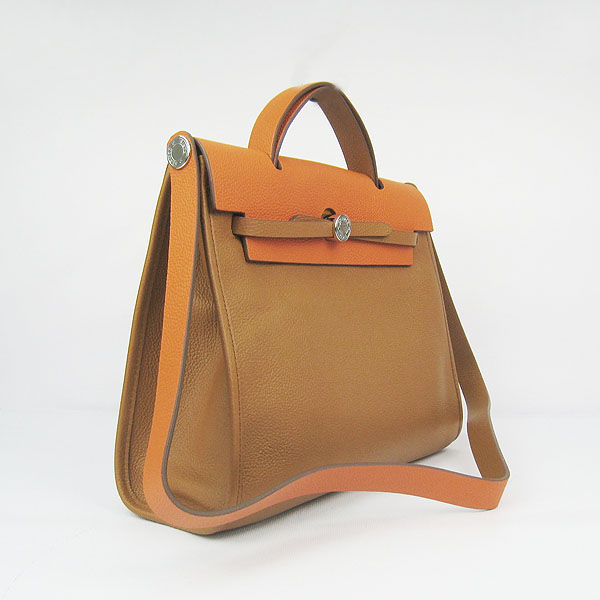 7A Replica Hermes Light Coffee/Orange Kelly 32cm Togo Leather Bag 60667